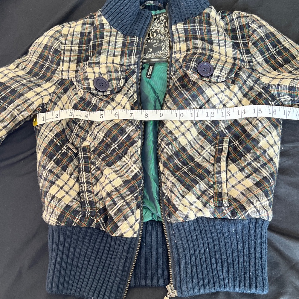 GUESS Vintage cropped plaid blue and green jacket - Picture 3 of 4